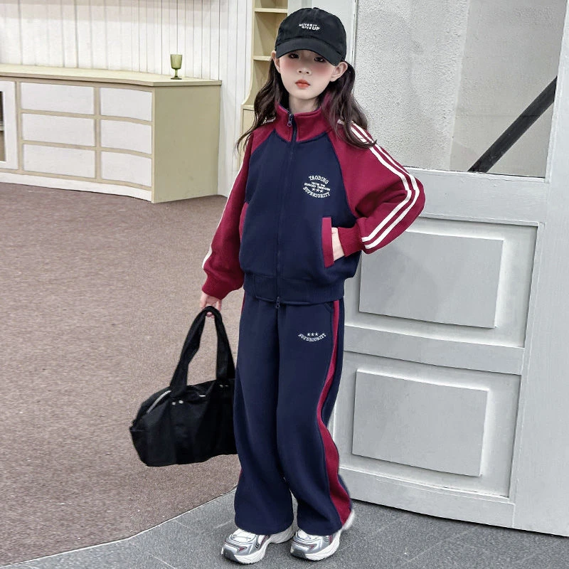 女童秋冬套装2025新款洋气时髦儿童中大童运动秋款加绒休闲两件套