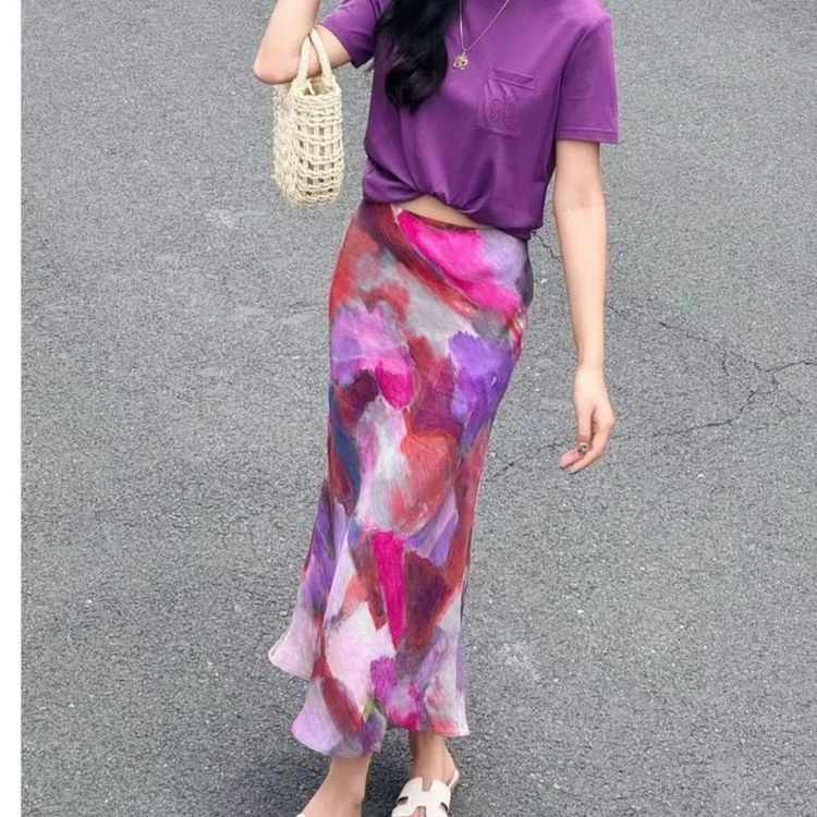 AMASS/阿玛施夏季紫色古法法式晕染气质优雅鱼尾裙半身裙5200260