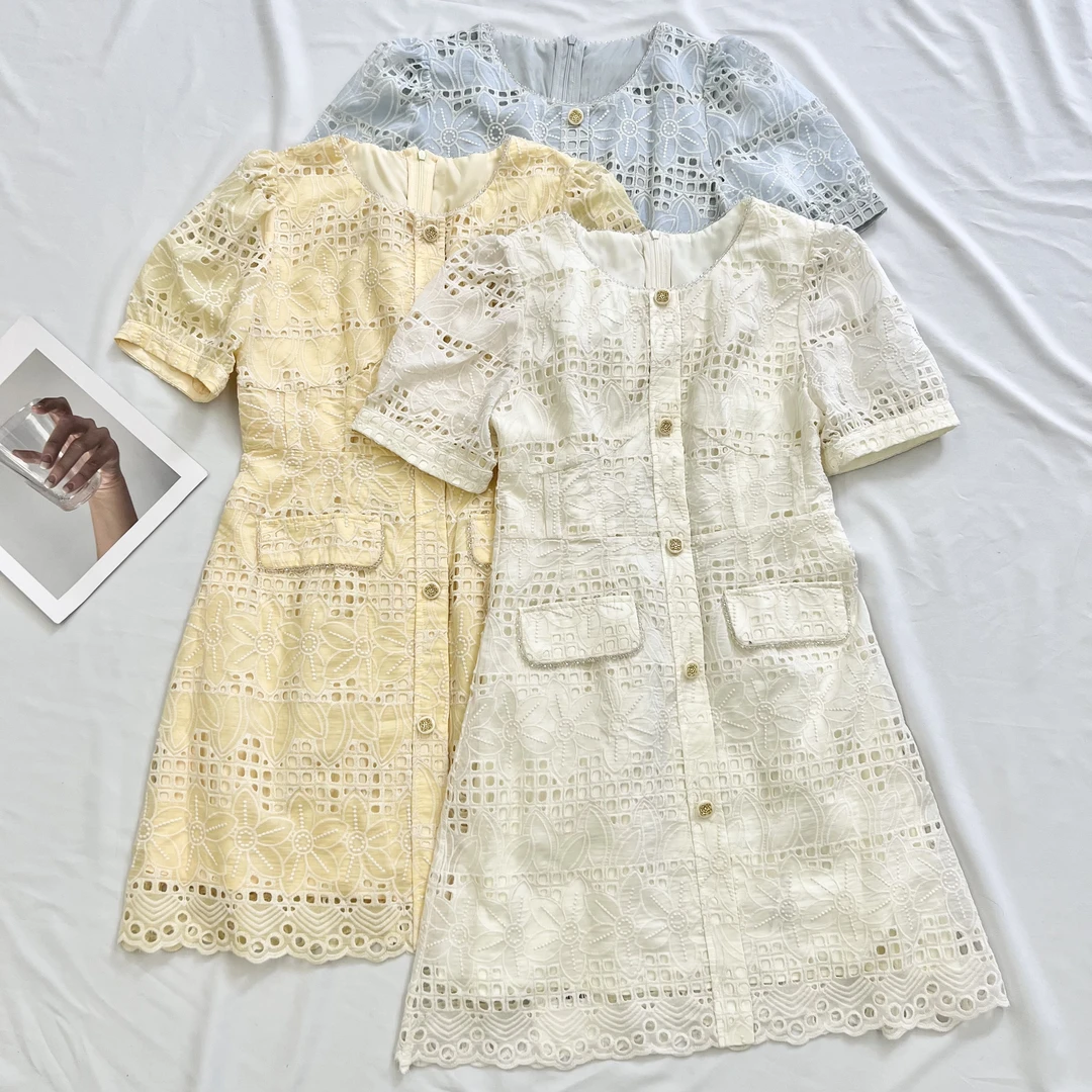 【叶子服饰】夏季新款镂空设计刺绣花朵连衣裙86287