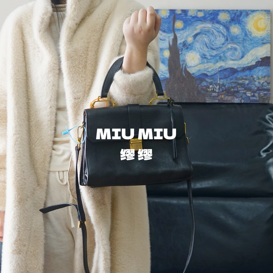 95新 MIU MIU/缪缪 miumiu/黑金斜挎包/F3HH11501039/1039