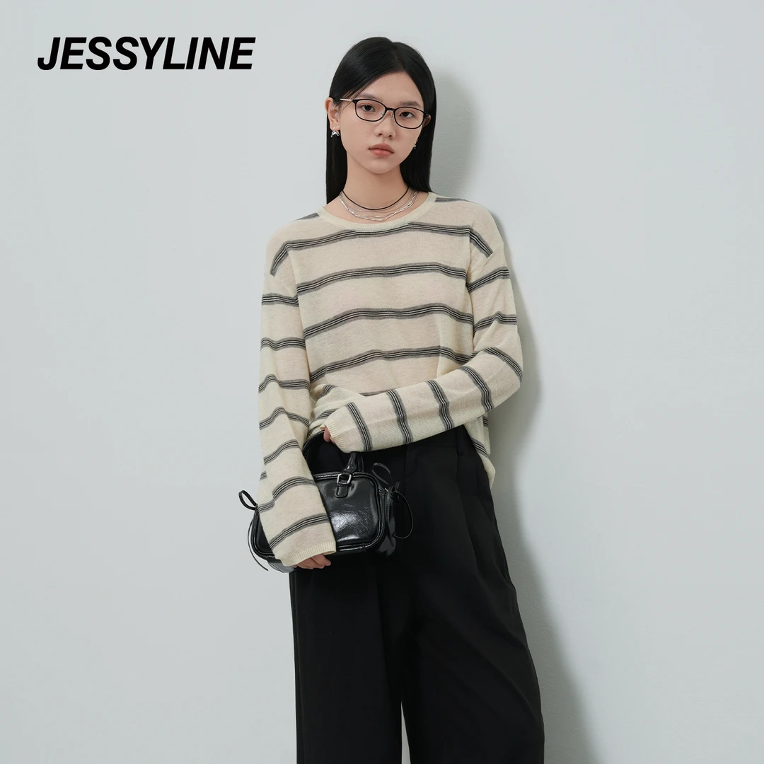 杰茜莱条纹针织衫套头长袖上衣宽松落肩jessyline2025秋季新款