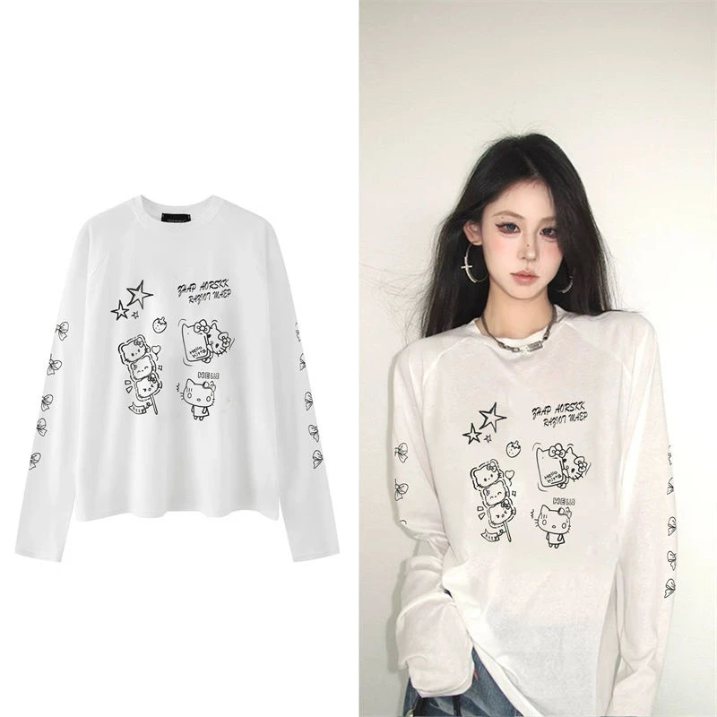 【ZHAP】新款早秋款长袖t恤上衣女黑色ins风外穿爆款秋冬款chic休闲