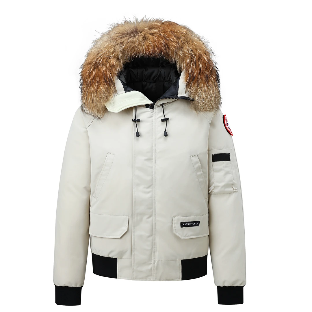 蒙口迈羽绒服男短款2025冬季新款飞行员夹克连帽保暖白鸭绒外套女