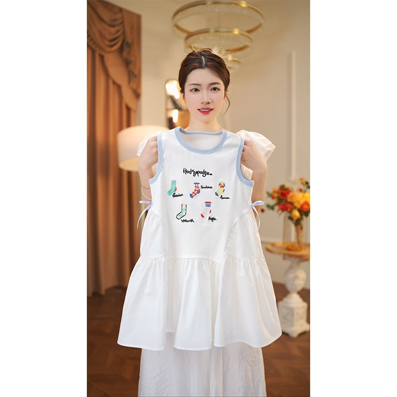 女童连衣裙2025新款夏季中大童女宝儿童夏款洋气无袖刺绣裙子9996