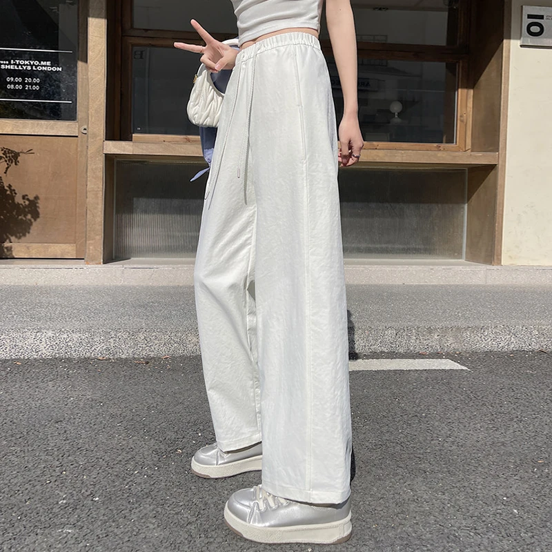 慵懒风奶酪直筒阔腿裤女2025春夏新品宽松高腰垂感松紧腰云朵裤