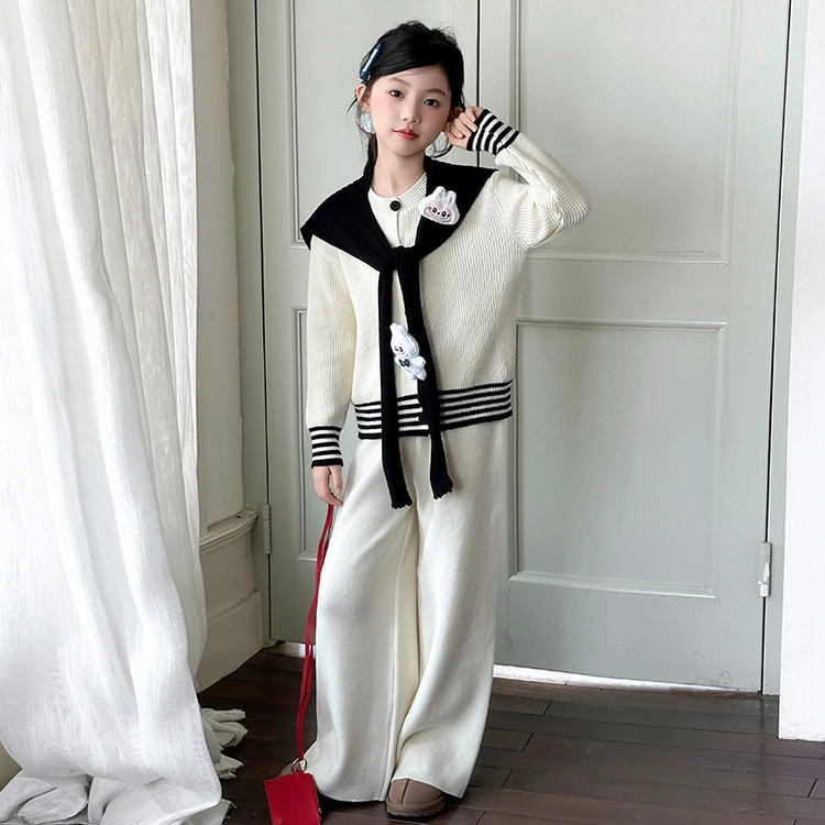 【丫丫童装】2025新款女中大童拉布布披肩毛衣套装-QSML6169