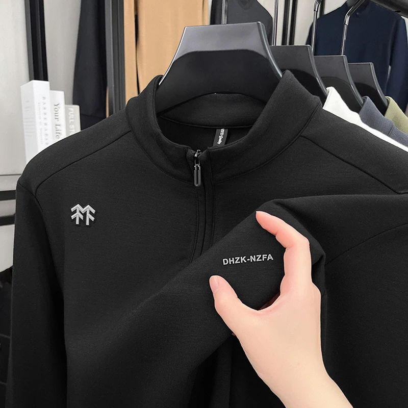 【商城同款】KL隆家莫代尔羊毛慕斯绒半高拉链领男士秋冬保暖打底衫