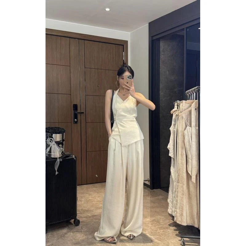 Molly定制【慢调巴黎】老钱风轻熟新中式时尚套装无袖阔腿吊带1691