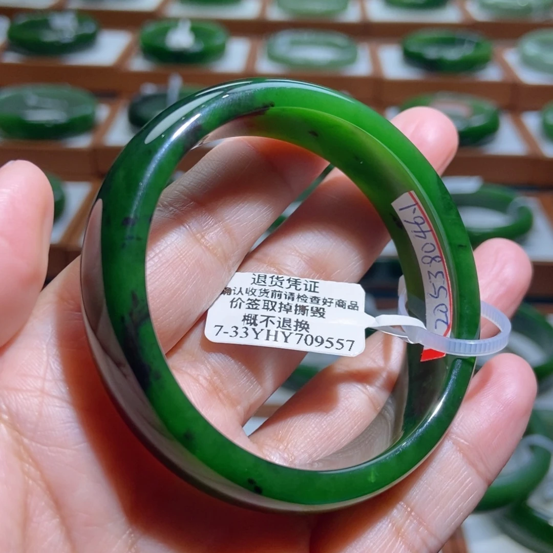 和田玉未镶嵌手镯菠菜绿5253