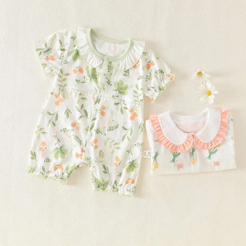 夏季婴儿连体衣外出超洋气纯棉短袖女宝宝衣服薄款夏装无骨哈衣