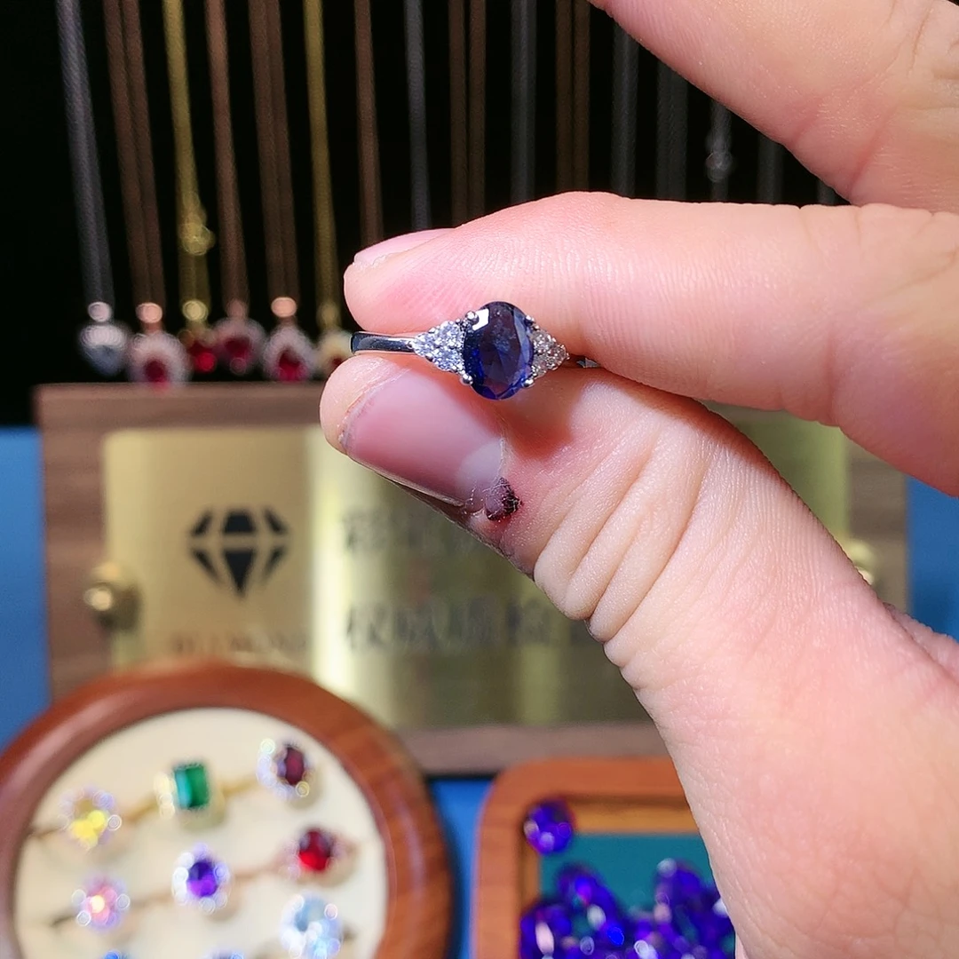 蓝宝石戒指银S925镶嵌
