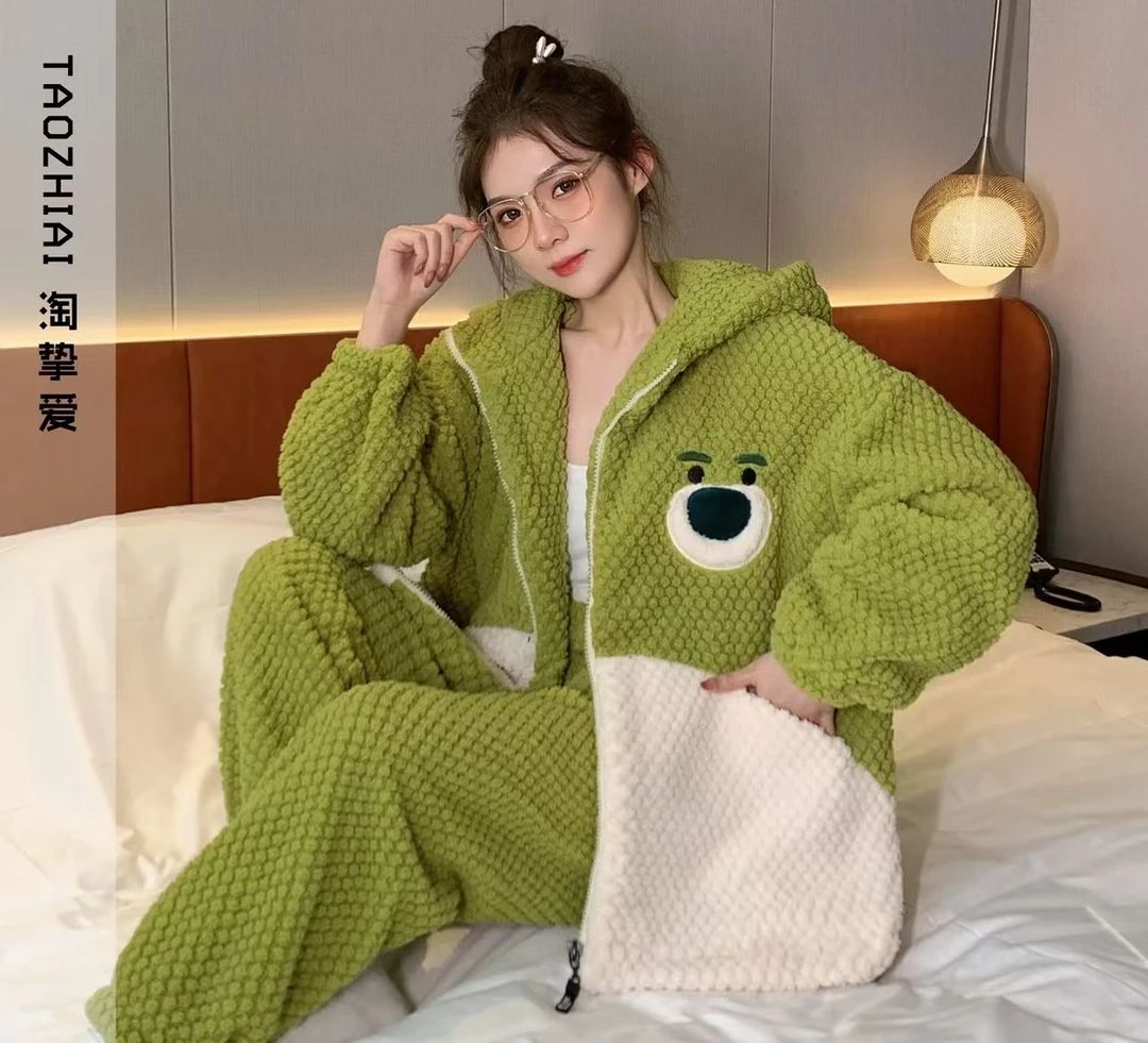 3号-睡衣女秋冬捡漏珊瑚绒长袖加绒可外穿家居服套装