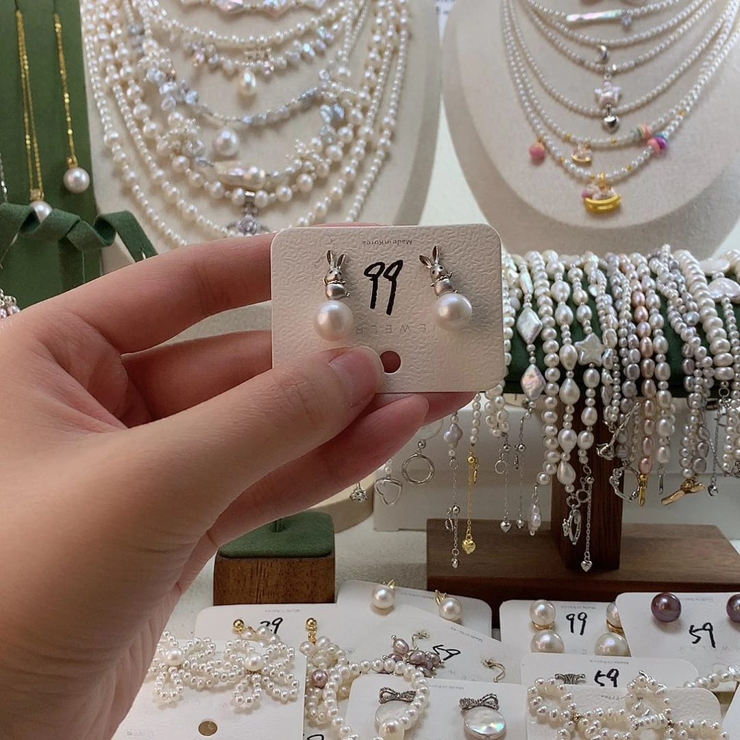 淡水珍珠银S925镶嵌耳饰