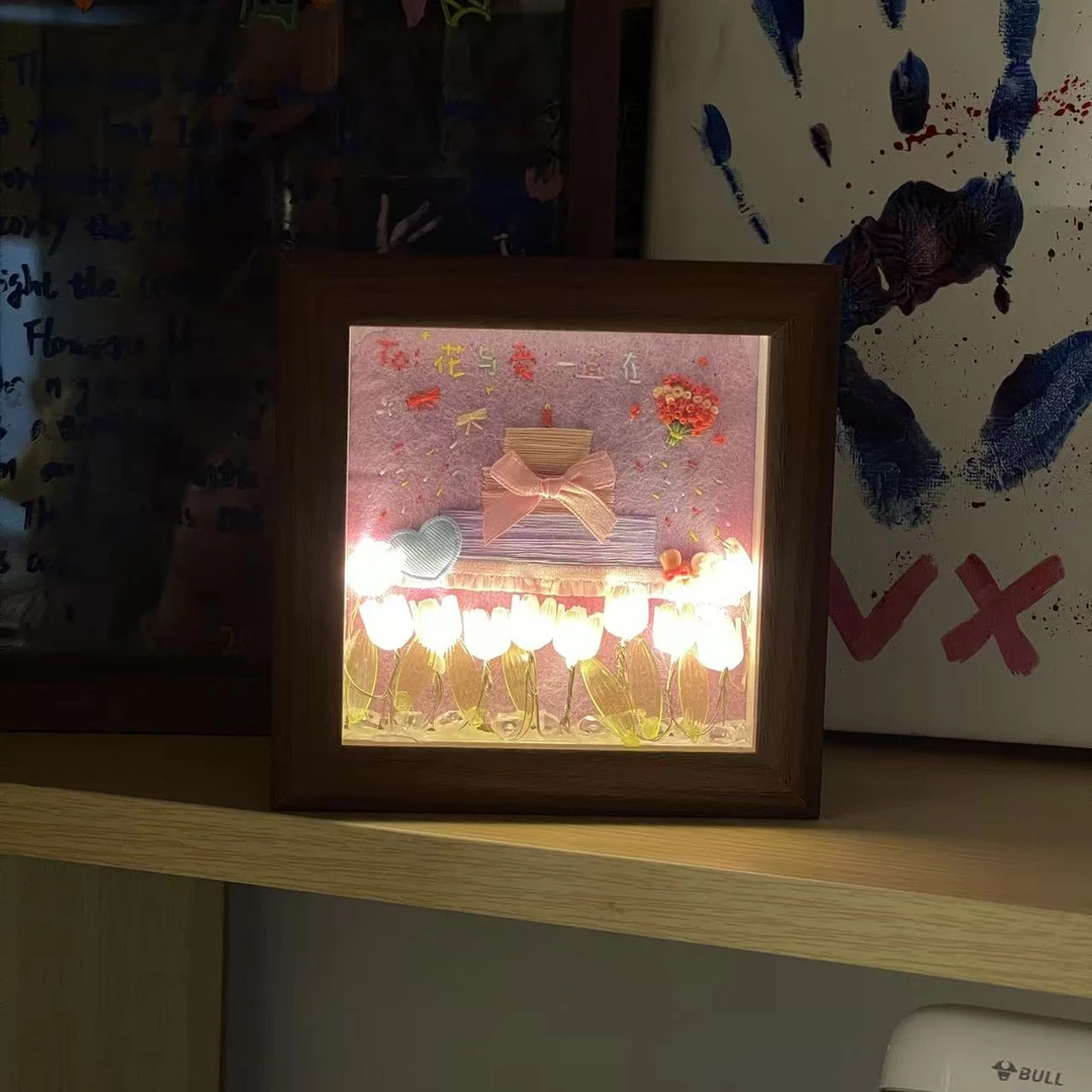 立体中空郁金香相框diy手工摆台展示纪念画框