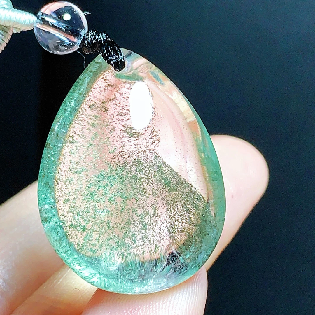 东海水晶天然千层绿幽灵水晶吊坠毛衣链水滴项坠男女款聚宝盆