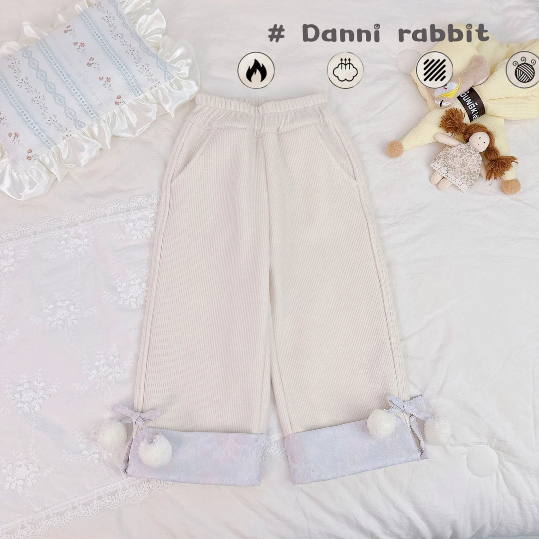 「Dannirabbit」【甜美女孩】冬款&女童加绒毛球直筒裤【G-2301】