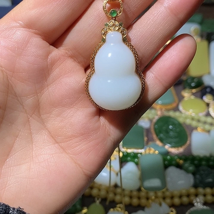 和田玉（白玉）18K金镶嵌吊坠(不含链)