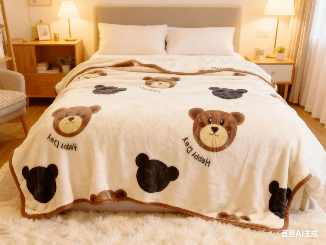 保暖双面款冬季保暖发热牛奶绒小熊双面单人毯子被子
