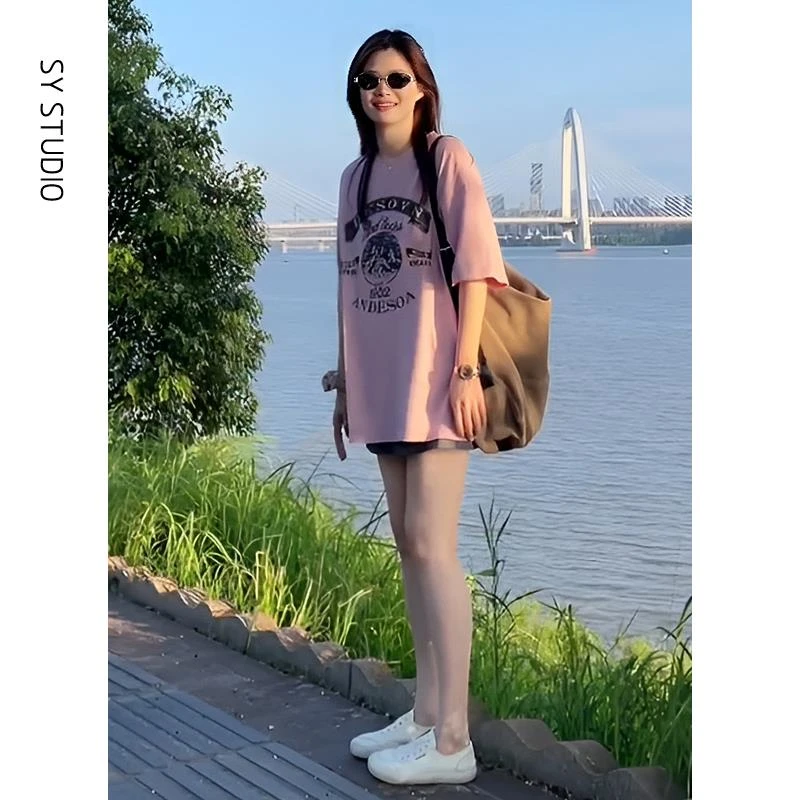 VOCKOO官方清冷松弛感穿搭套装美式复古字母印花T恤高腰显瘦休闲