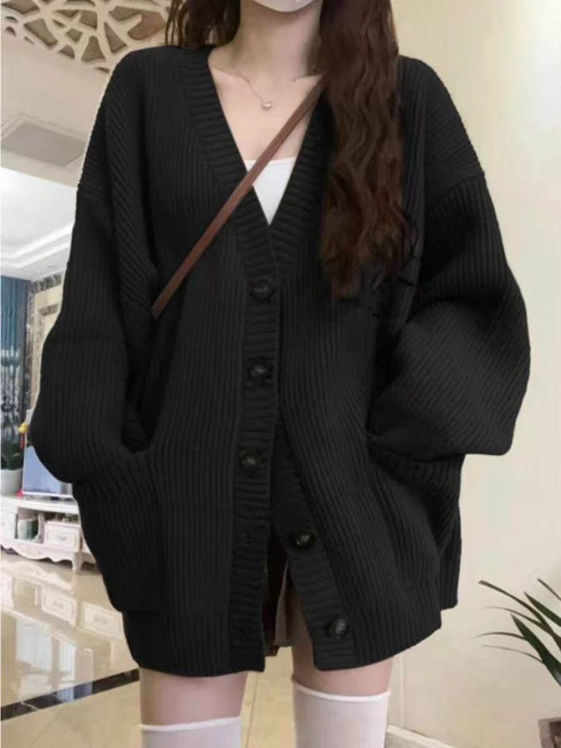 黑色慵懒风宽松毛衣外套