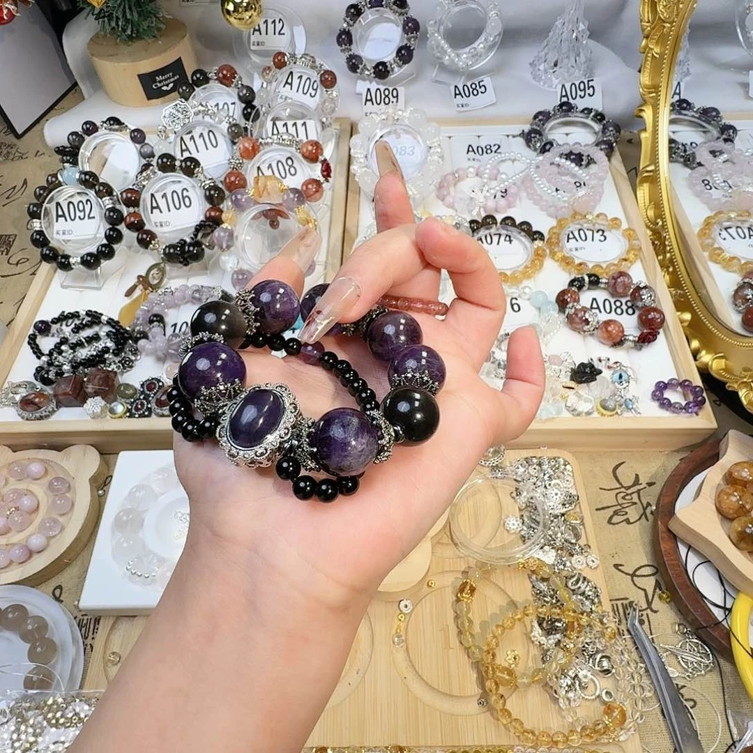 烟晶手链银S925镶嵌火鸭面