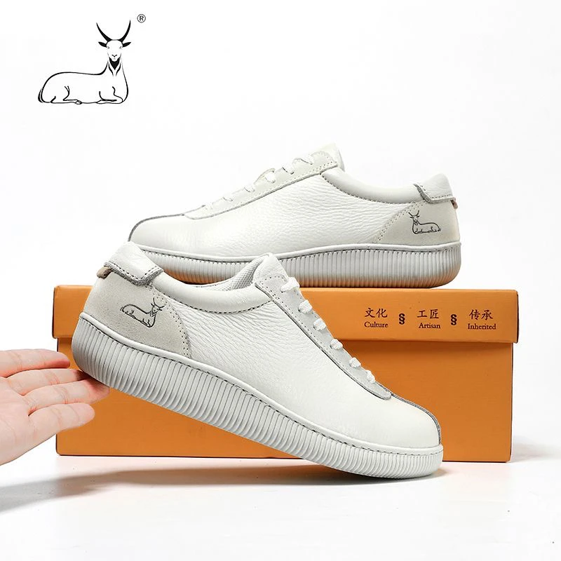 黄羊女鞋真皮单鞋透气舒适百搭板鞋软底防滑妈妈鞋女士时尚防水