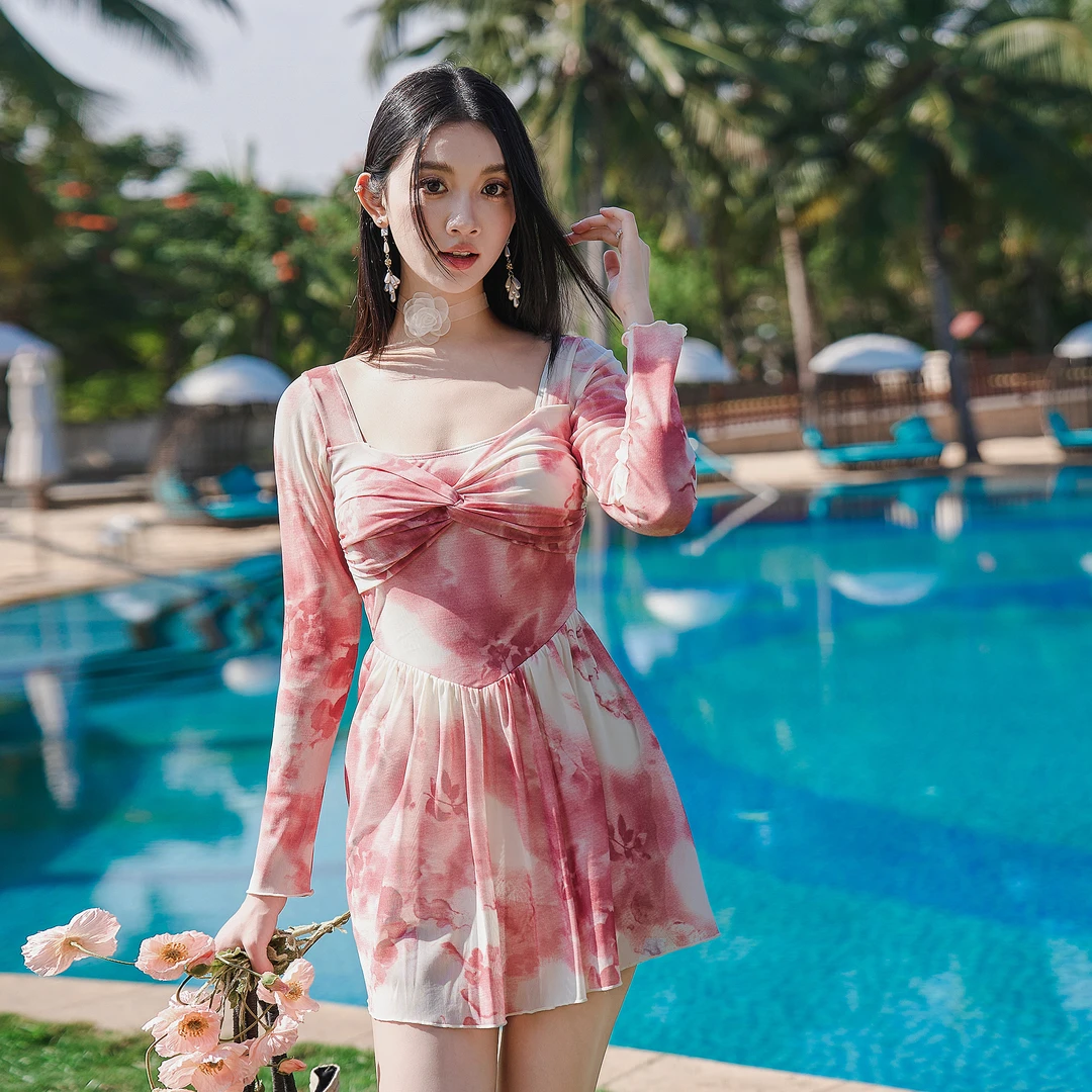 大码高级泳衣女平角显瘦遮肚度假泡温泉泳装女QH25178