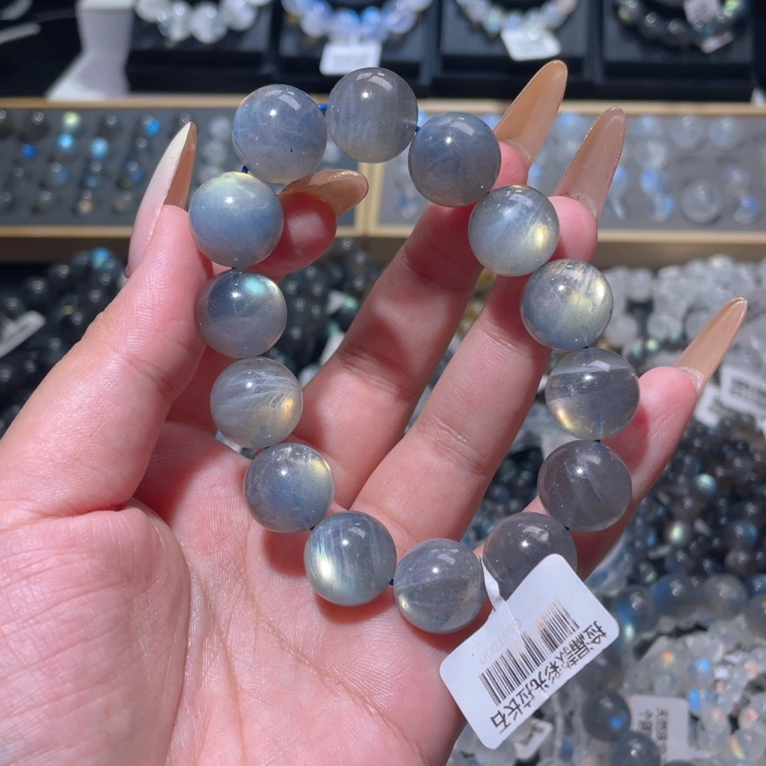 长石手链未镶嵌灰月光炫彩拉长石手链15mm