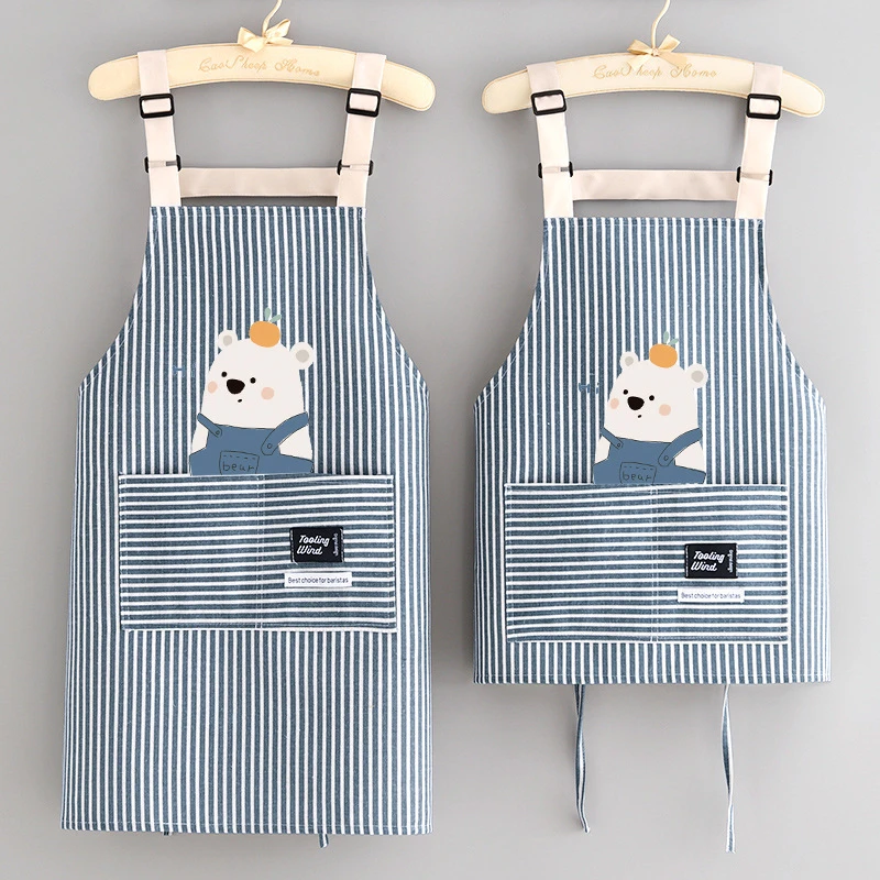 简约棉麻围裙定制印字厨房做饭防污围腰餐饮上班专用双肩工作服夏