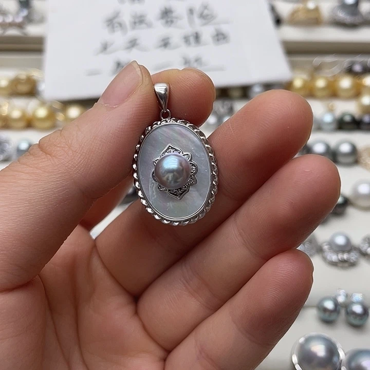 海水珍珠银S925镶嵌吊坠(不含链)