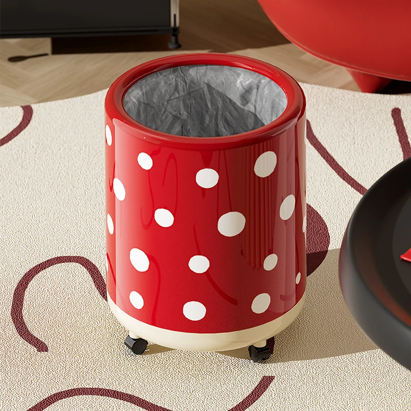 简约滚轮垃圾桶家用办公室卧室创意波点双层塑料纸篓可移动收纳筒