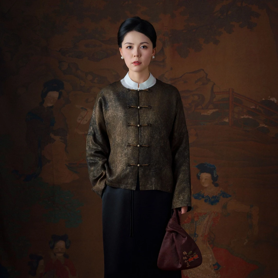 鎏云｜圆领对襟织锦秋冬外套短款春秋秋季上衣长袖复古中式提花