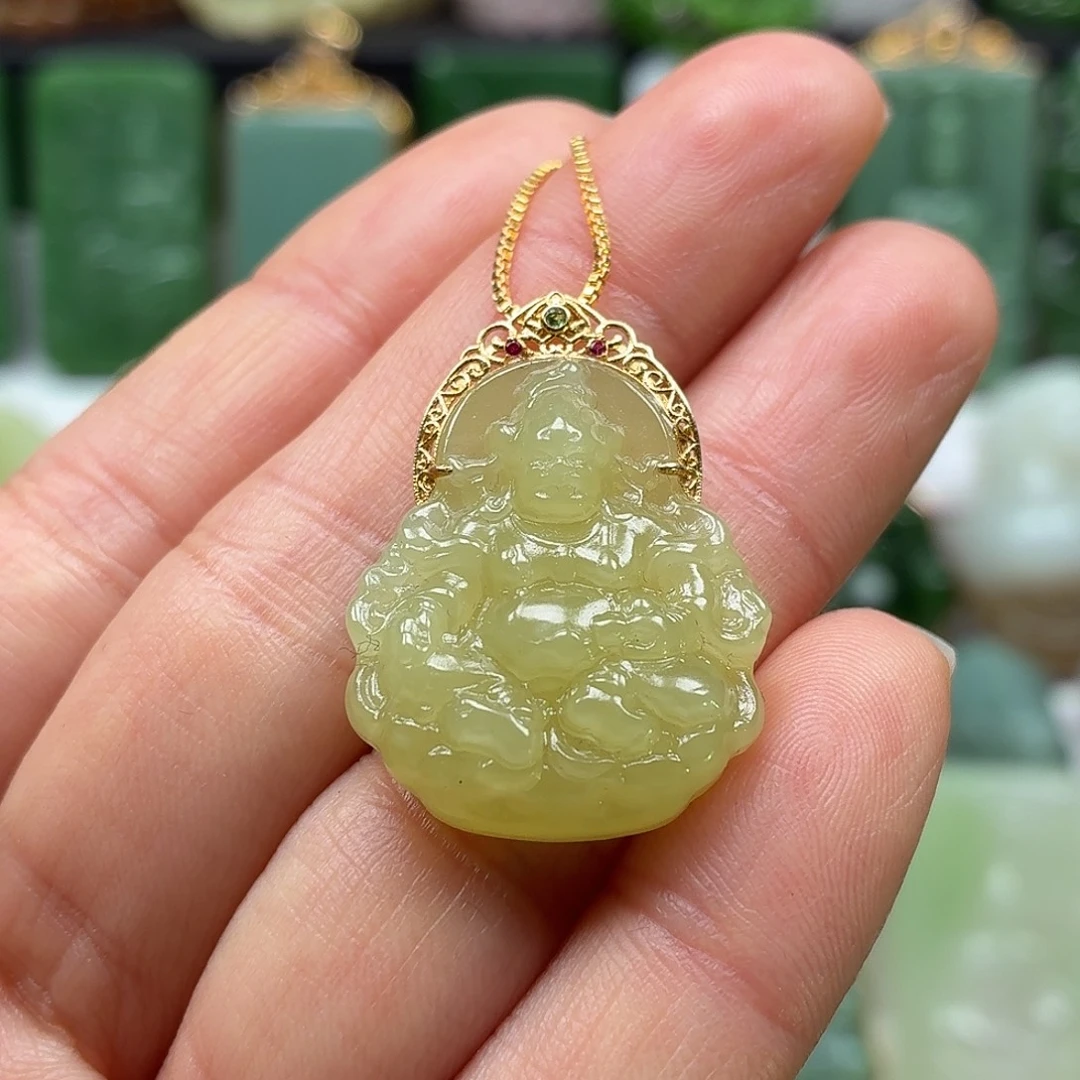 和田玉18K金镶嵌颈饰