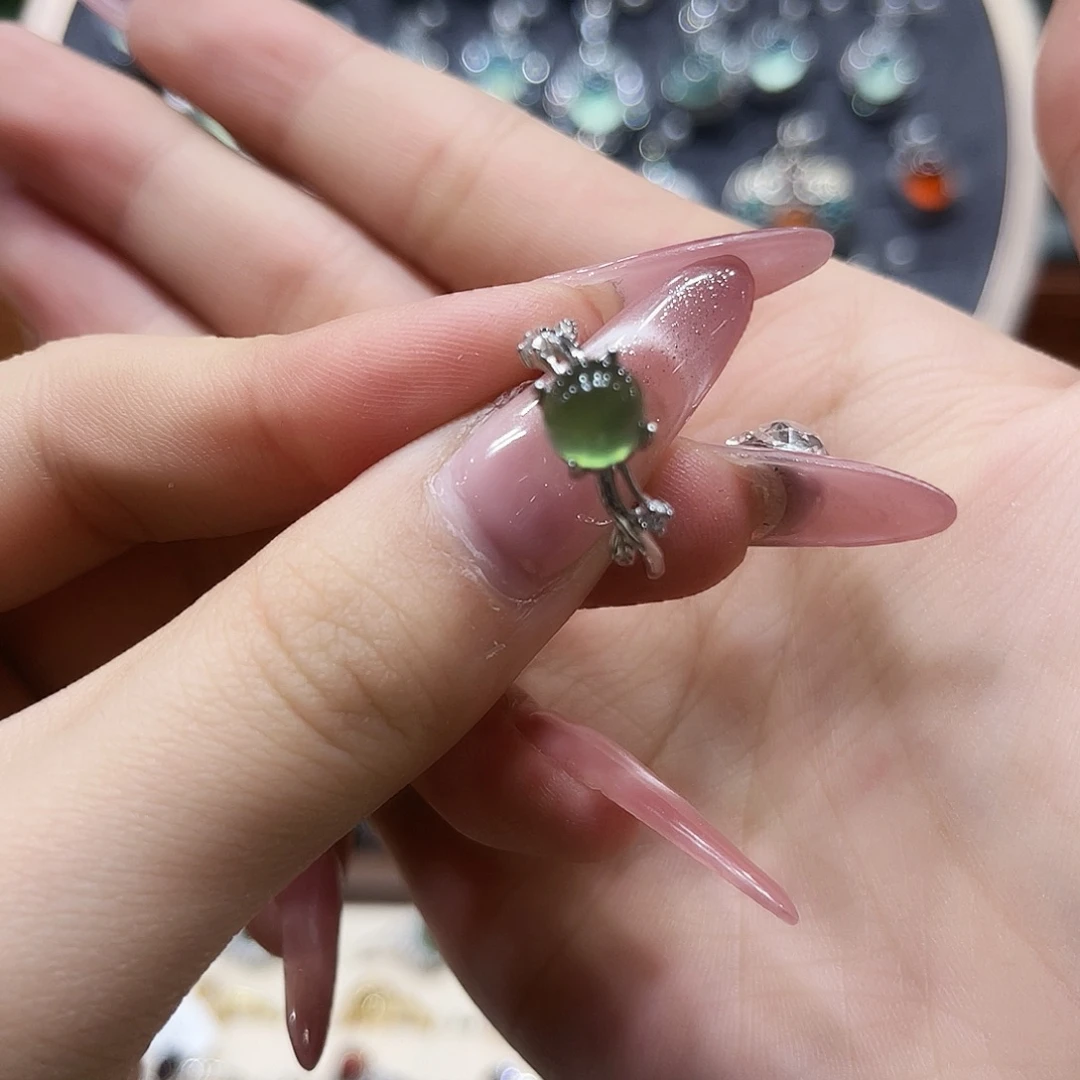 蛇纹石玉银S925镶嵌戒指