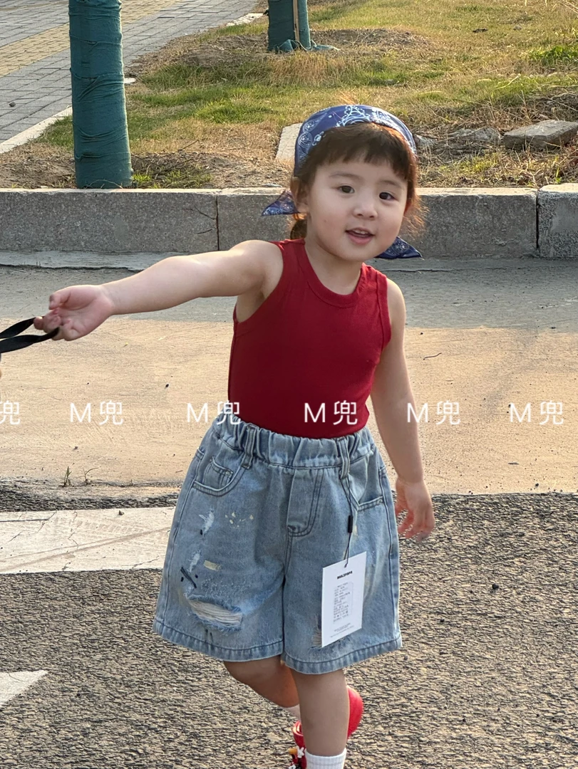 Wulifafa 25年夏季新款红色系打底背心男女同款儿童上衣