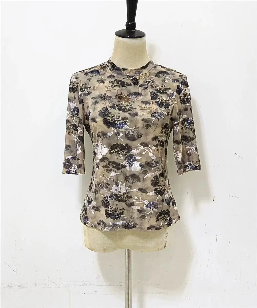 【YY597】打底衫女遮肚子洋气时尚丝绒上衣遮肉显瘦气质圆领