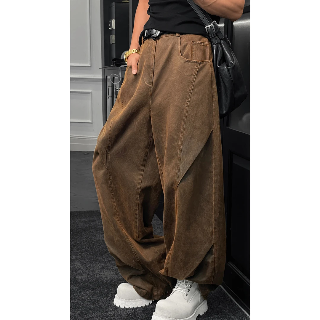 龙叨叨秋季新品美式复古设计感休闲裤男潮牌宽松直筒百搭弯刀长裤