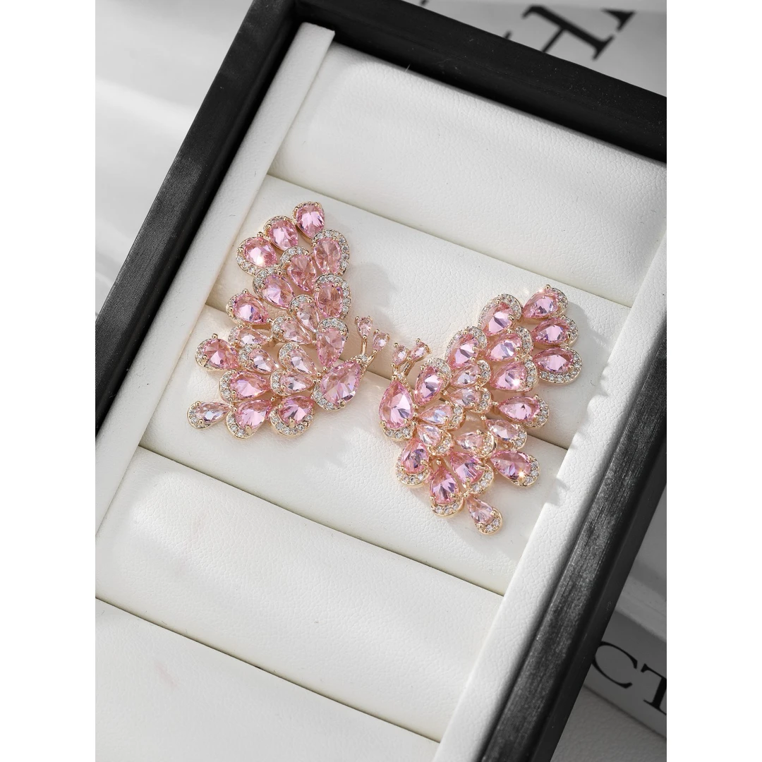 合金合成锆石耳饰 3920高级轻奢时尚水滴蝴蝶耳环