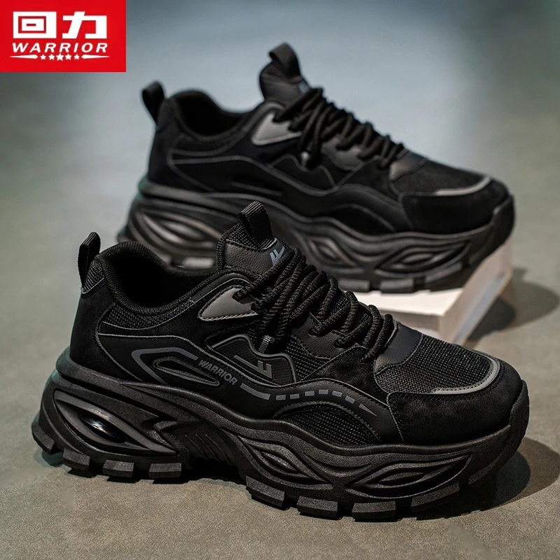 回力男鞋冬季新款透气增高耐磨黑色青少年时尚休闲潮流百搭老爹鞋