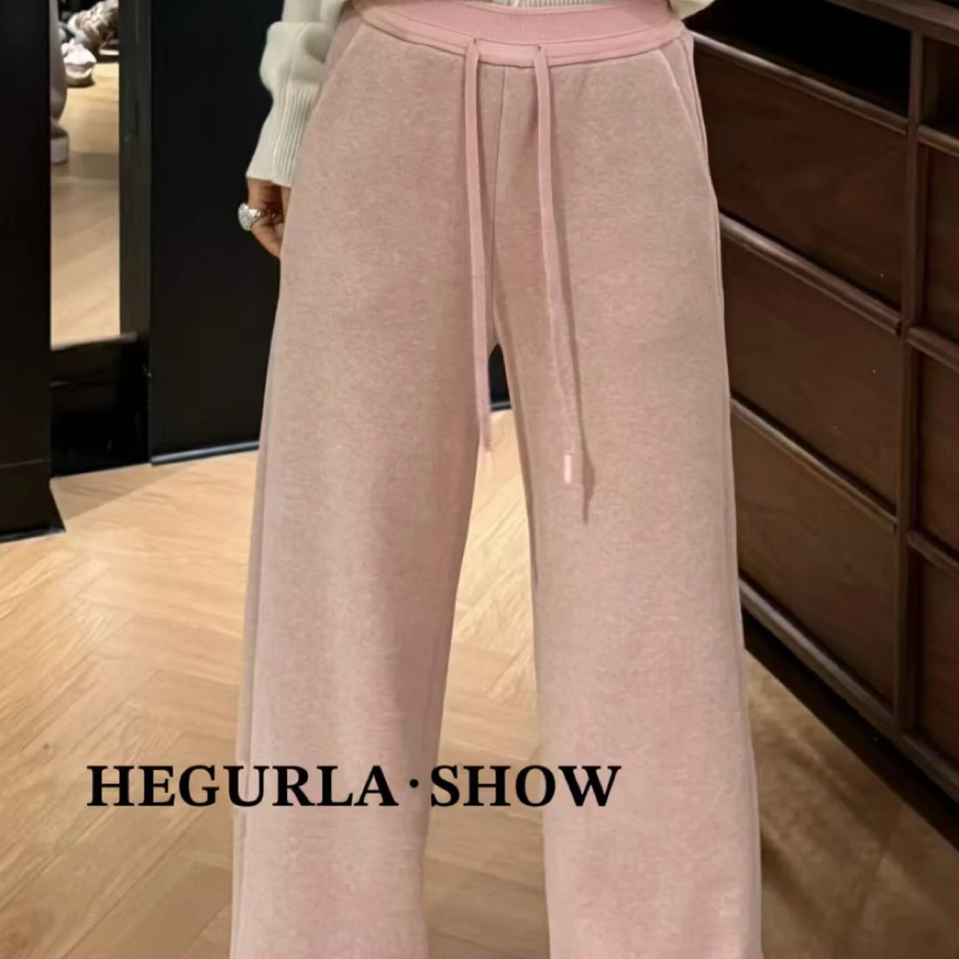 【静姐家】欧货女士秋冬加绒高腰垂感直筒阔腿休闲糯米裤