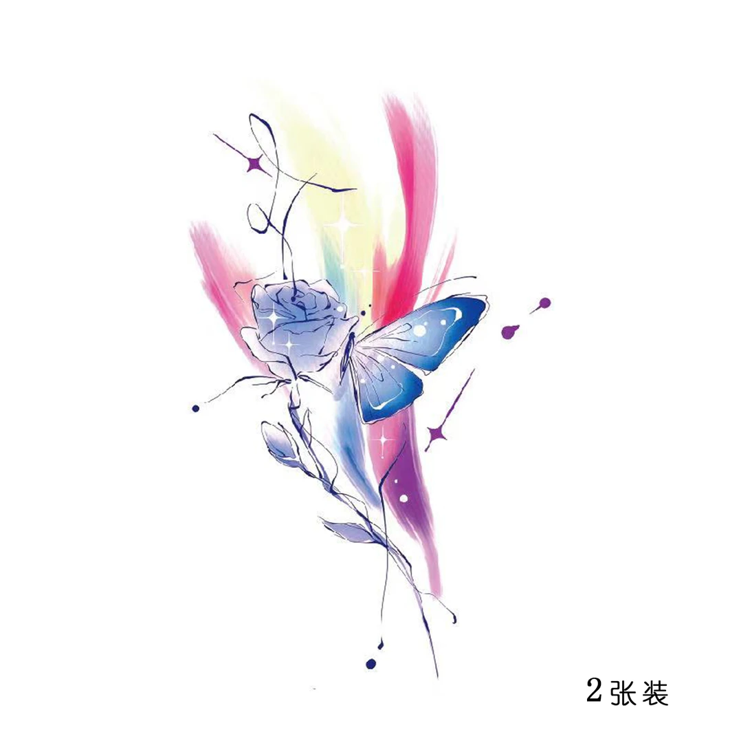 多巴胺少女ins单张手绘彩色个性潮流防水持久纹身贴简约可爱贴纸