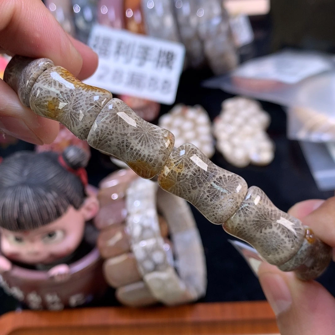 【闪购商品】颈饰未镶嵌硅化珊瑚（珊瑚玉）54号竹节网纹
