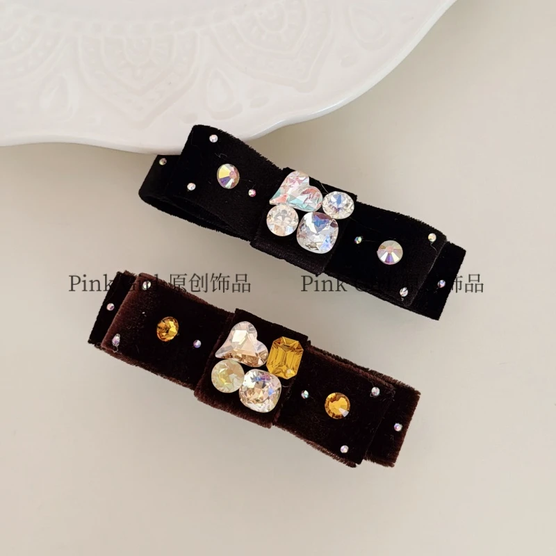 Pink Girl  T537秋冬精致丝绒轻奢弹簧夹8cm气质小香风高级发夹