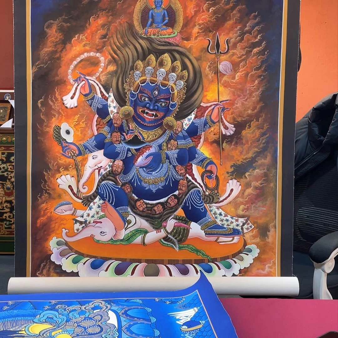 装裱画80×100纽瓦克黑六臂纯手绘