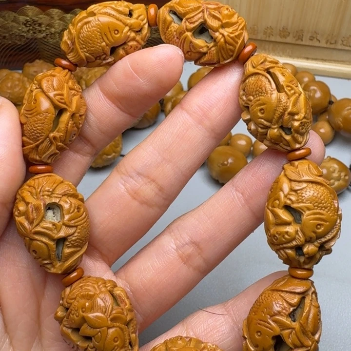 橄榄核手串/手链鱼戏莲花