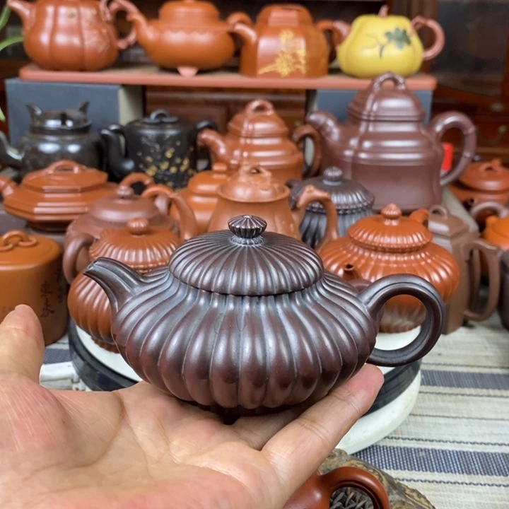 茶壶紫砂筋纹合欢200cc原矿老紫泥还原烧