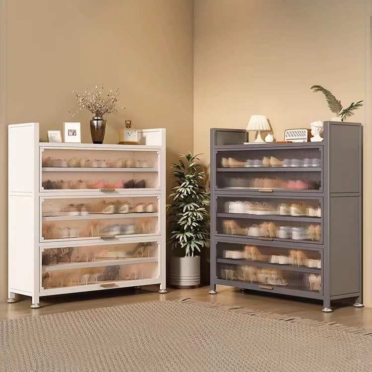 钢制家用鞋柜铁艺玄关储物门口落地多层收纳柜子入户客厅靠墙一体