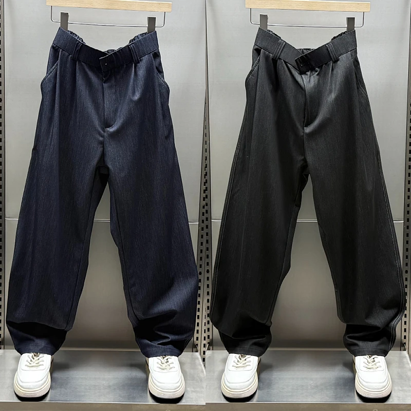 高街美式宽松垂感直筒休闲裤男2025夏季薄款潮牌韩版设计痞帅裤子