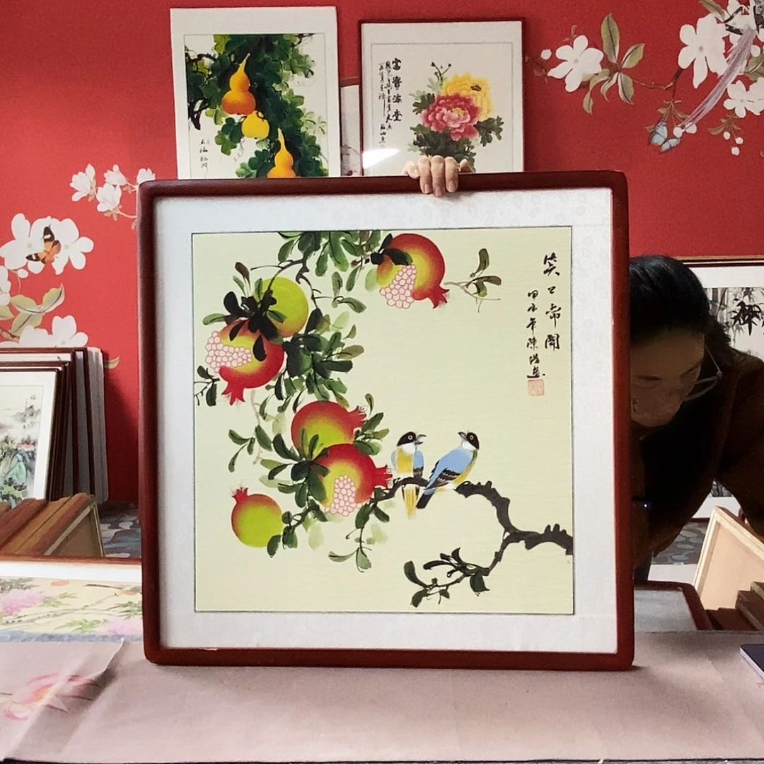 国画手写手绘国画作品带框包邮62✖️62