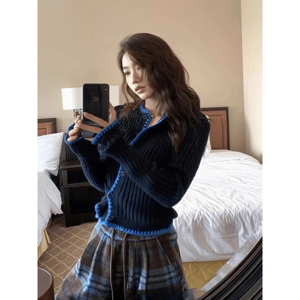 复古格子高腰抽绳休闲裤女秋季新款设计感百搭宽松显瘦阔腿长裤子